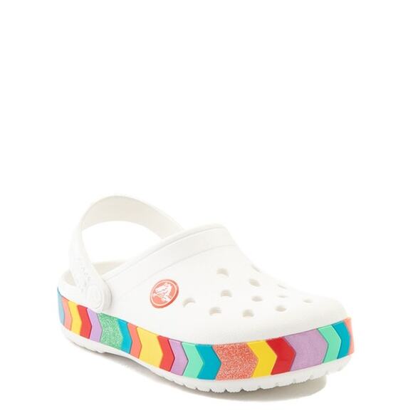 NWT Crocs Girls's CROCBAND CHEVRON BEADED Clogs in White-Size 4 Toddler